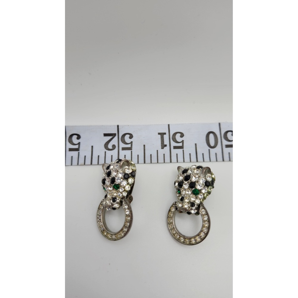 Kenneth Jay Lane Avon Leopard Clip Earrings Door Knocker Rhinestones VTG Jewelry